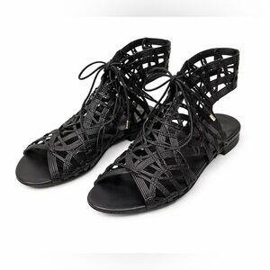 Joie‎ Black Lace Up Gladiator Sandals Boho Strappy Euro Summer Chic- Size 7